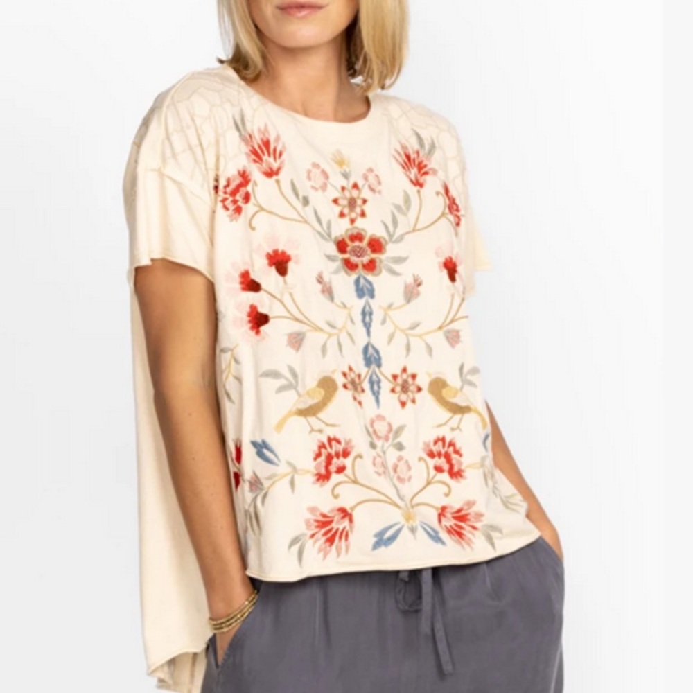 Johnny Was Clara Embroidered Floral Swing Tee